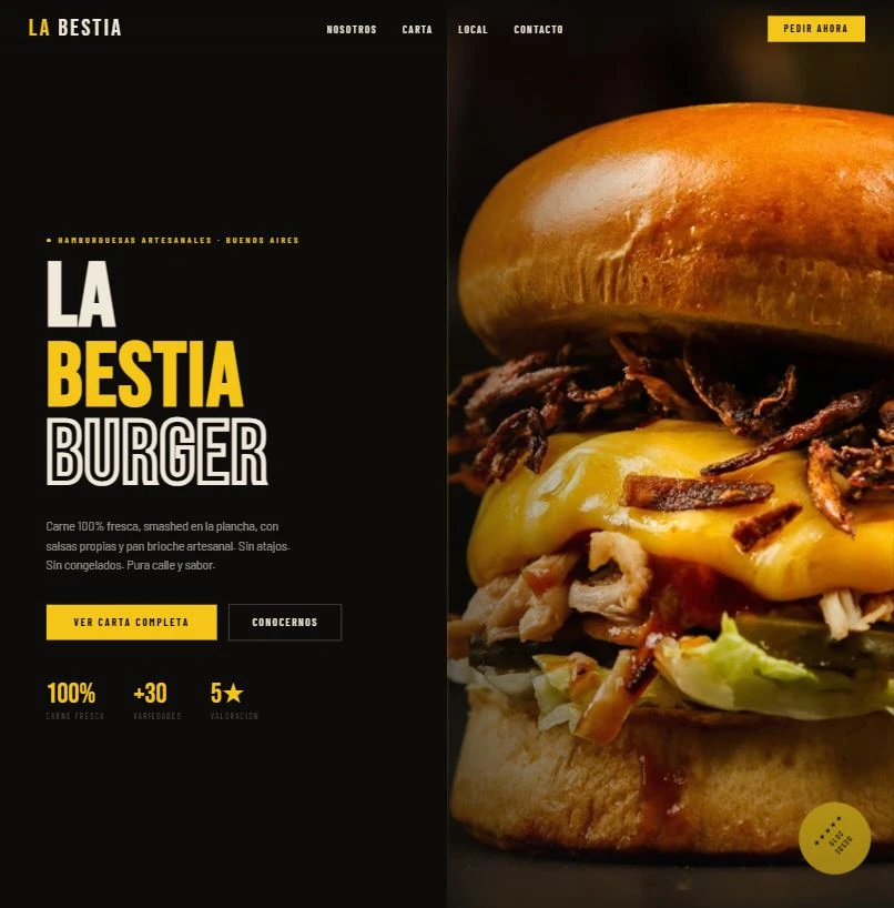 Captura del sitio La Bestia Burger